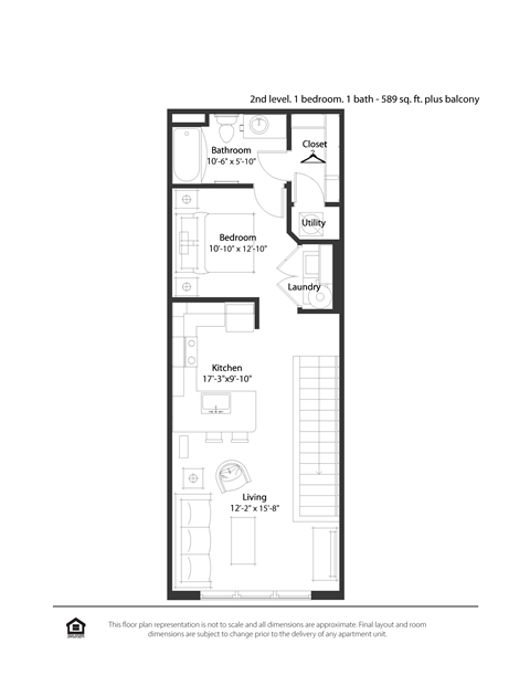 Floor plan for studio, 1 bath, 663 sqft